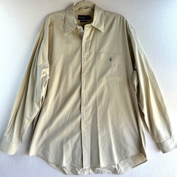 Ralph Lauren Shirt Mens Large Khaki Blake Safarai Button Down Beach Neutral - Picture 1 of 11